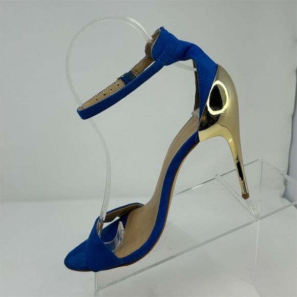Zara Women's Blue Strappy Heels Gold Stiletto Size 36 (US 5.5-6) Party Shoes - Picture 3 of 11